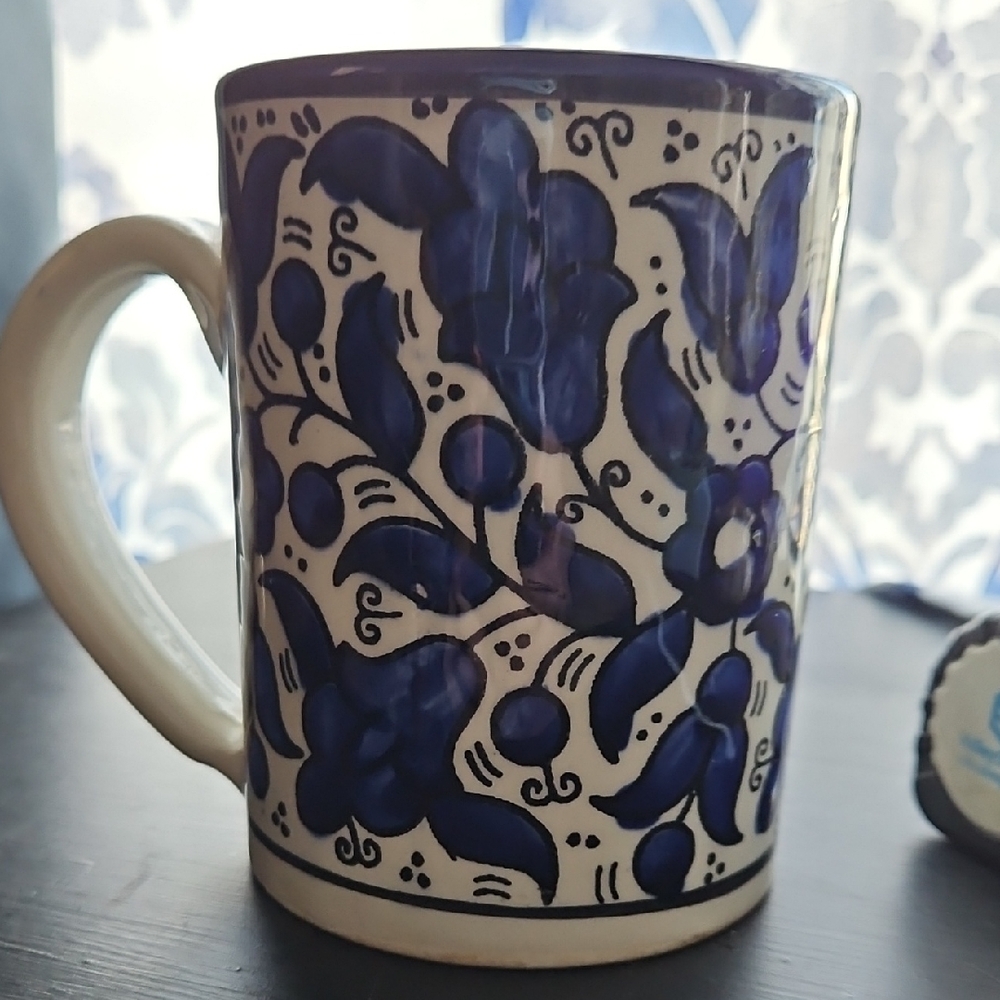 Blue Floral Ceramic Mug with Handle